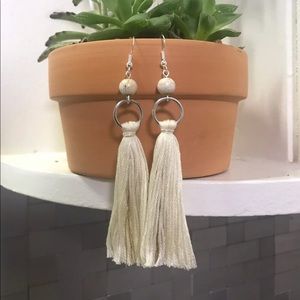 Hand made ivory with gold accent tassel earrings